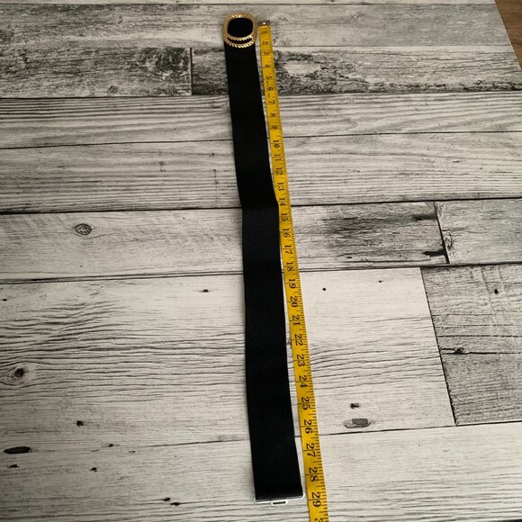 Vintage Wide Statement Cinch Waist Belt M Black Elastic Gold Glam Buckle 90s 80s - Picture 9 of 10